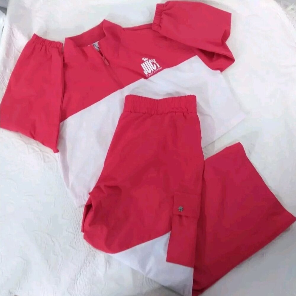 Juicy Couture Hot Pink White Cropped Top Cargo Pants Track Suit Sz X1